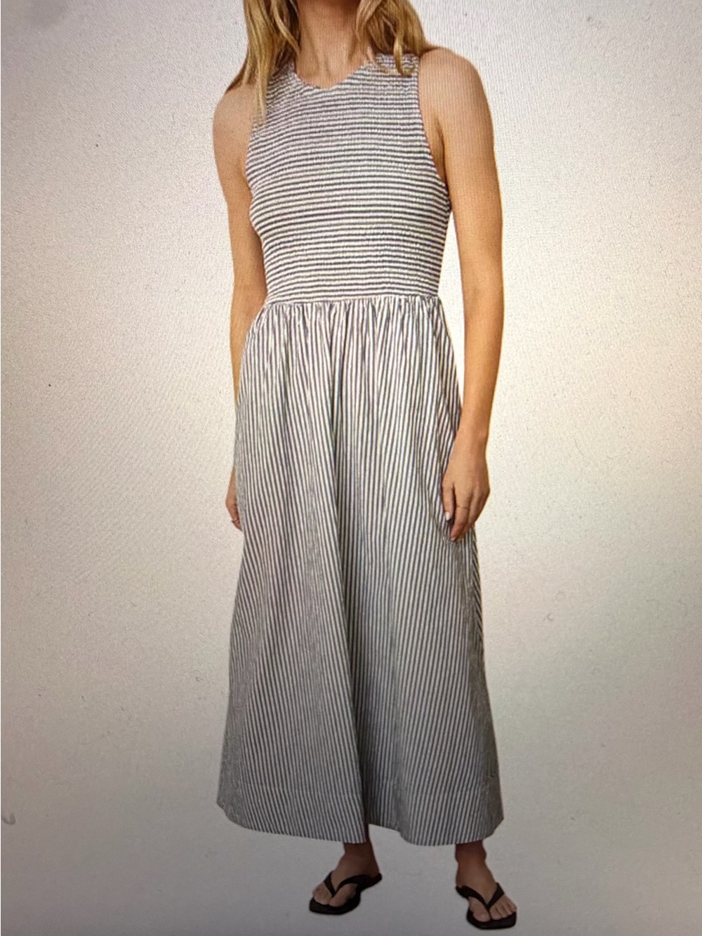 Marine Layer Darcy Poplin Blue/White Striped Maxi Dress with Pockets  - XS